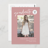 Moderne rosa Uni High School Grad Foto Postkarte (Vorne/Hinten)
