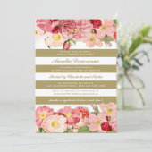 Moderne rosa Vintage Rose Streifen Brautparty Einladung (Stehend Vorderseite)