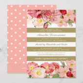 Moderne rosa Vintage Rose Streifen Brautparty Einladung (Vorne/Hinten)