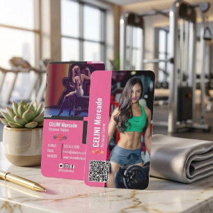 Moderne rosa Visitenkarte für Personal Trainer, in