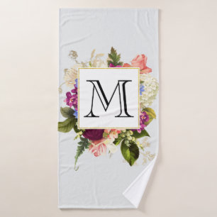 Moderne rosa Wasserfarbe Florales Bouquet-Monogram Badhandtuch Set