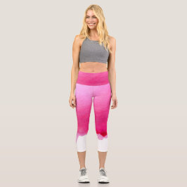 Moderne rosa Wasserfarbe künstlerische, farbenfroh Capri Leggings