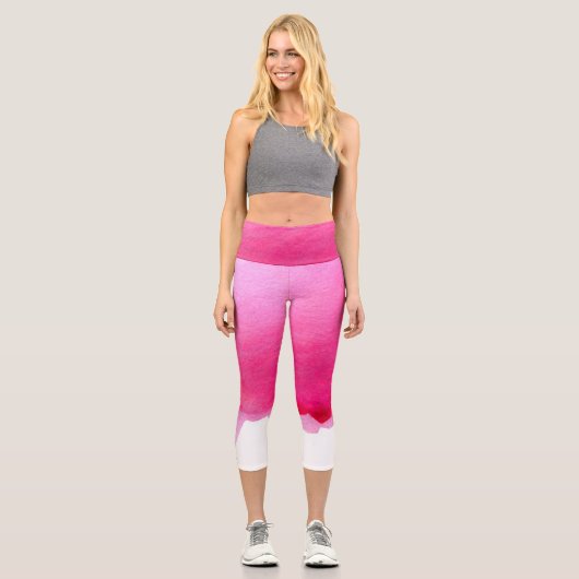 Moderne rosa Wasserfarbe künstlerische, farbenfroh Capri Leggings (Vorderseite)
