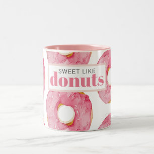 Moderne rosa Wasserfarbe Süß wie Donuts Zitat Zweifarbige Tasse