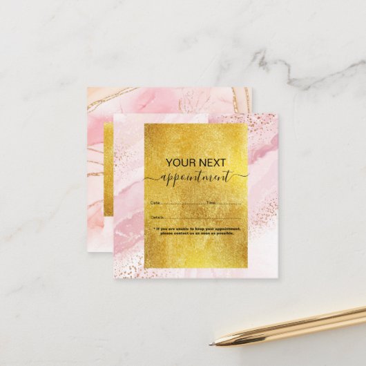 Moderne rosa Wasserfarbe und Goldfolie Terminkarte (Vorderseite/Rückseite Beispiel)