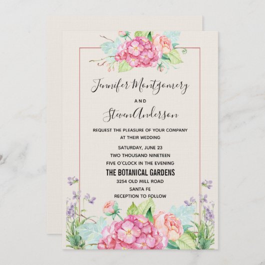 Moderne rosa Wasserfarben Blumenkuchen Hochzeit Einladung (Vorne/Hinten)