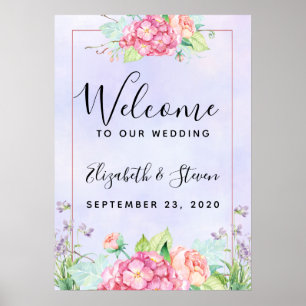 Moderne rosa Wasserfarben-Blumenrahmen-Hochzeit Poster