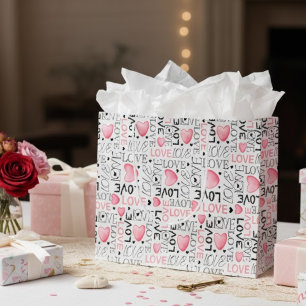 Moderne rosa Wasserfarben-Herzen & Liebes-Typograf Große Geschenktüte