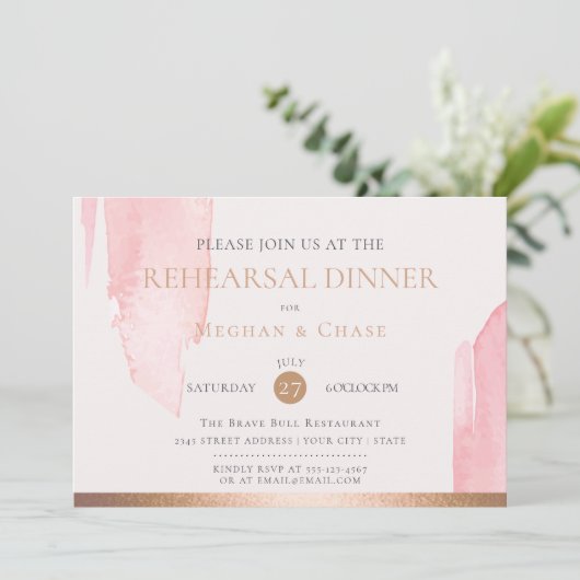 Moderne Rosa Wasserfarben Pinselstriche Einladung (Stehend Vorderseite)