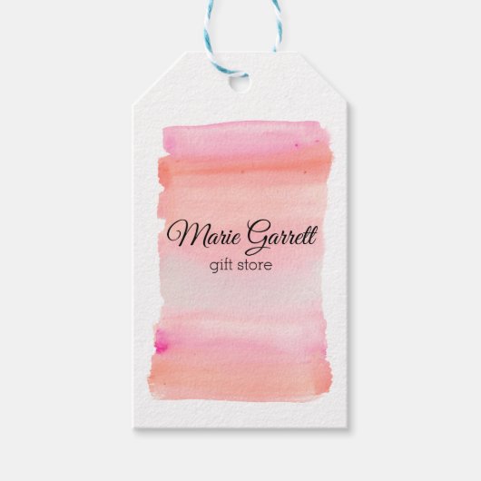 Moderne rosa Wasserfarben Pinselstriche Geschenkanhänger (Vorderseite)