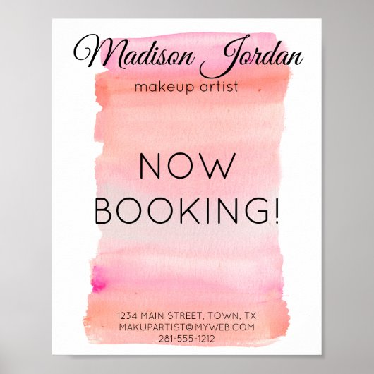 Moderne rosa Wasserfarben Pinselstriche Poster (Vorne)