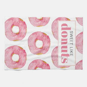 Moderne rosa Wasserfarben süß wie Donuts Zitat Geschirrtuch