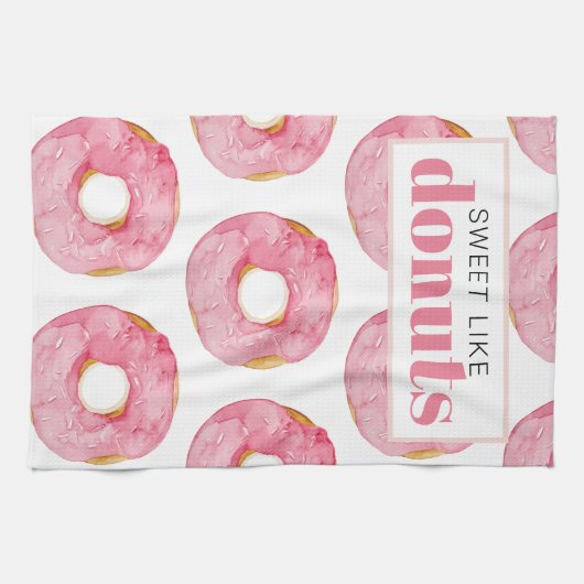 Moderne rosa Wasserfarben süß wie Donuts Zitat Geschirrtuch (Horizontal)