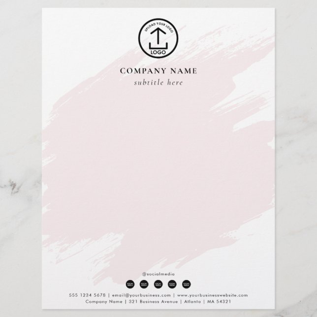 Moderne rosa Wasserfarben Template Logo Social Med Briefbogen (Vorderseite)
