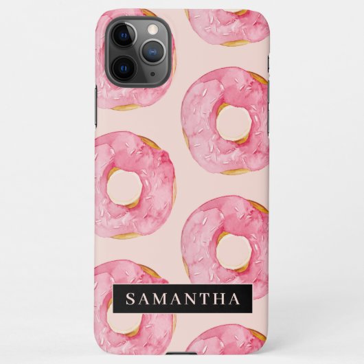 Moderne rosa WasserfarbenDonuts Muster mit Namen iPhone Hülle (Rückseite)