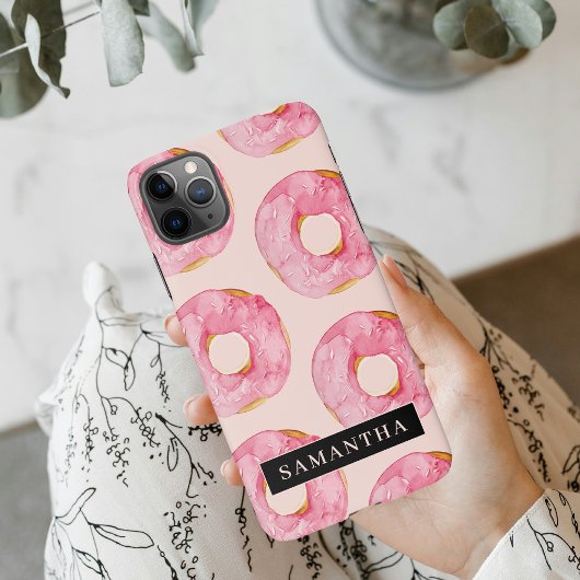 Moderne rosa WasserfarbenDonuts Muster mit Namen iPhone Hülle