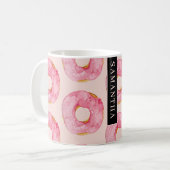 Moderne rosa WasserfarbenDonuts Muster mit Namen Kaffeetasse (Vorderseite Links)