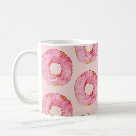 Moderne rosa WasserfarbenDonuts Muster mit Namen Kaffeetasse (Links)