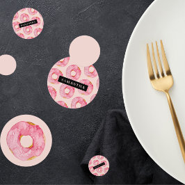 Moderne rosa WasserfarbenDonuts Muster mit Namen Konfetti