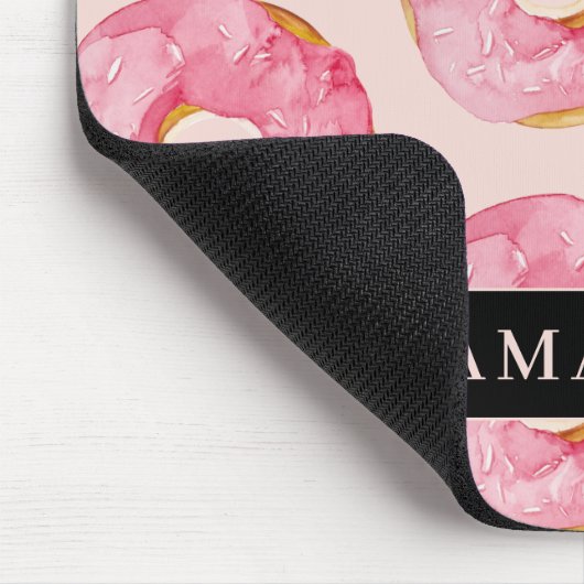 Moderne rosa WasserfarbenDonuts Muster mit Namen Mousepad (Ecke)