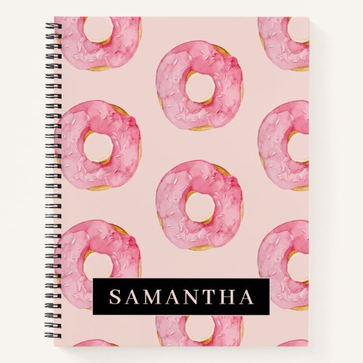 Moderne rosa WasserfarbenDonuts Muster mit Namen Notizblock (Vorderseite)