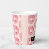 Moderne rosa WasserfarbenDonuts Muster mit Namen Pappbecher (Rechts)