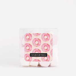 Moderne rosa WasserfarbenDonuts Muster mit Namen Quadratischer Aufkleber