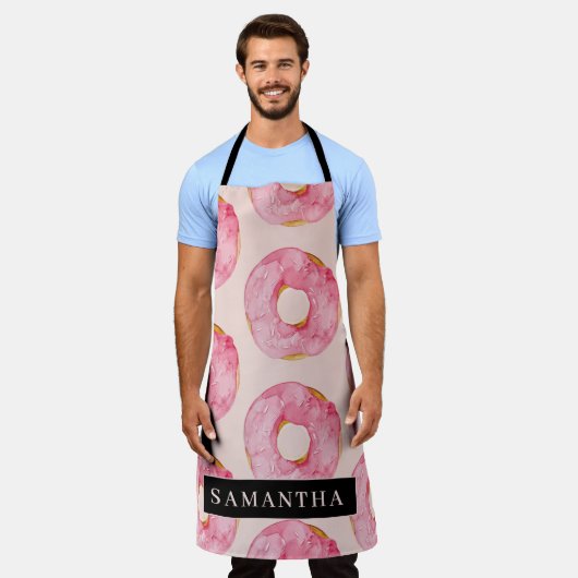 Moderne rosa WasserfarbenDonuts Muster mit Namen Schürze (Getragen)