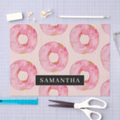 Moderne rosa WasserfarbenDonuts Muster mit Namen Seidenpapier (Handwerk)