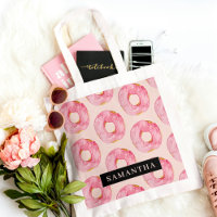Moderne rosa WasserfarbenDonuts Muster mit Namen