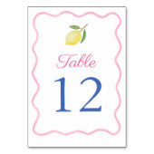 Moderne rosa Wavy Border Lemon Wedding Tischnummer (Rückseite)