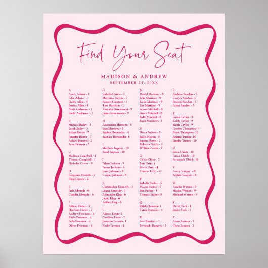 Moderne rosa Wavy Frame Alphabetische Seekarte Poster (Vorne)