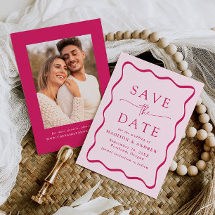 Moderne Rosa Wavy Frame Foto Hochzeit Save The Date