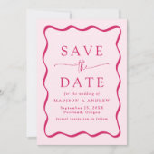 Moderne Rosa Wavy Frame Foto Hochzeit Save The Date (Vorderseite)