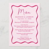 Moderne rosa Wavy Frame Wedding Menükarte (Vorderseite)