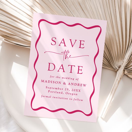 Moderne rosa Wavy Frame Wedding Save The Date