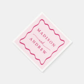 Moderne rosa Wavy Frame Wedding Serviette (Ecke)