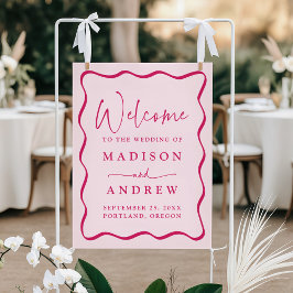 Moderne rosa Wavy Frame Wedding Willkommen Poster