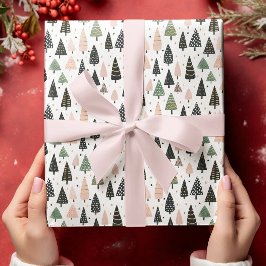 Moderne rosa Weihnachtsbaum-Muster Geschenkpapier