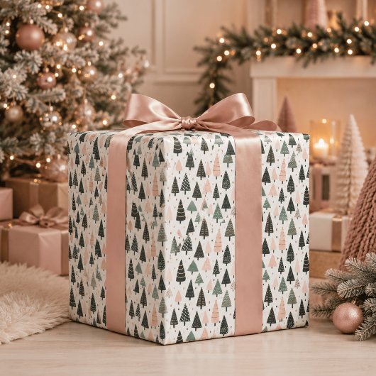 Moderne rosa Weihnachtsbaum-Muster Geschenkpapier