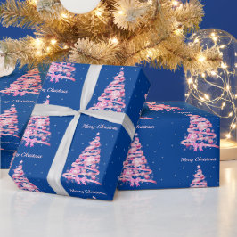 Moderne rosa Weihnachtsbaum Muster Navy Blau Geschenkpapier