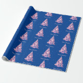 Moderne rosa Weihnachtsbaum Muster Navy Blau Geschenkpapier (Ungerollt)