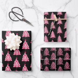 Moderne rosa Weihnachtsbaume Geschenkpapier Set
