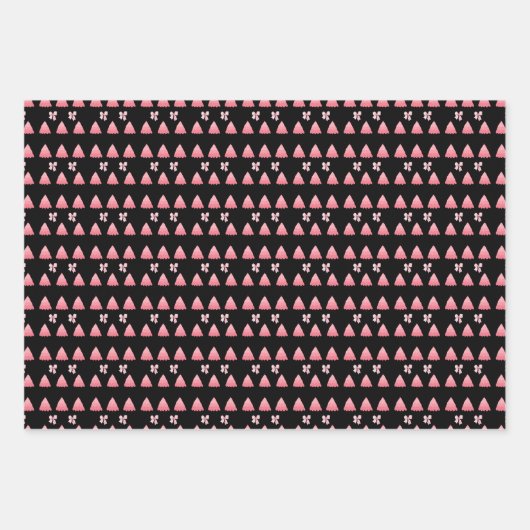 Moderne rosa Weihnachtsbaumen auf schwarz Geschenkpapier Set (Vorderseite 3)