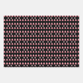 Moderne rosa Weihnachtsbaumen auf schwarz Geschenkpapier Set