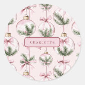 Moderne rosa Weihnachtsbaumkugel personalisiert St Runder Aufkleber (Vorderseite)