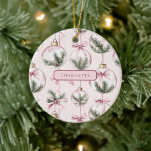 Moderne rosa Weihnachtsbaumkugel personalisiertes Keramik Ornament