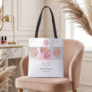 Moderne Rosa Weiß Logo Foto Nagelstudio Tasche