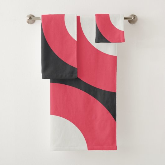 Moderne rosa Weiß und Grau des Mitteljahrhunderts Badhandtuch Set (Insitu)