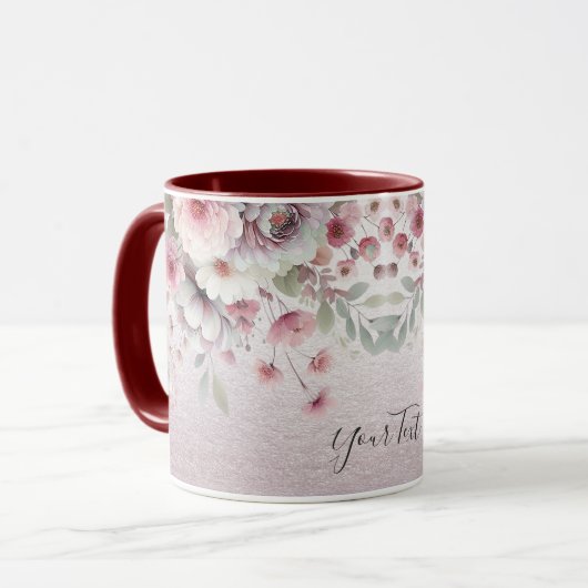 Moderne rosa weiße Blumen-Kaffeetasse Tasse (Vorderseite Links)